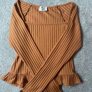 Thirfted orange square neck top